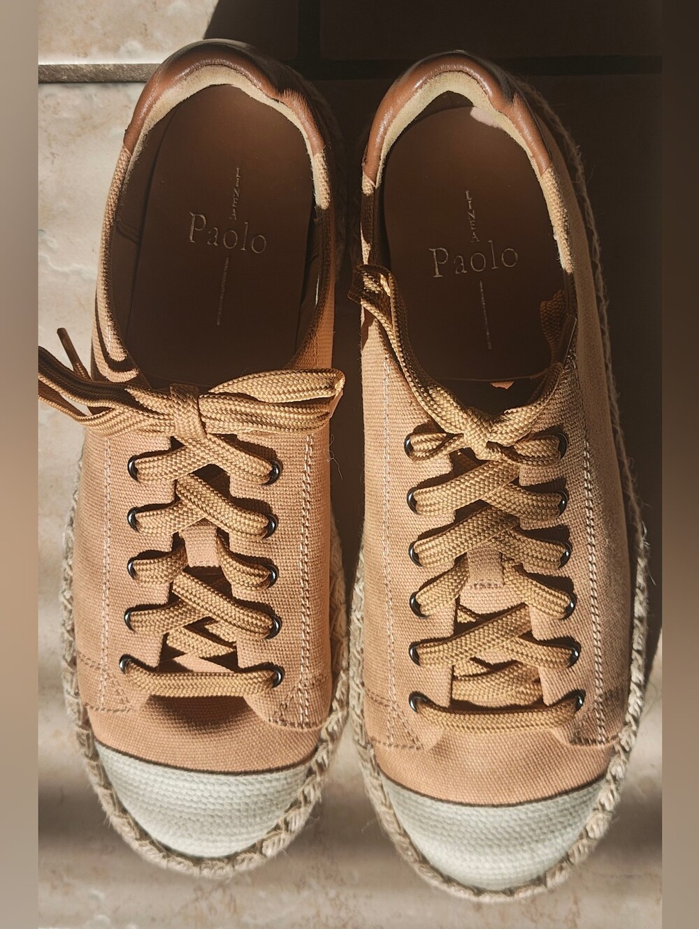 Linea Paolo Silva Tan/Cognac Espadrille Lace-Up Sneakers Women's Size 6.5